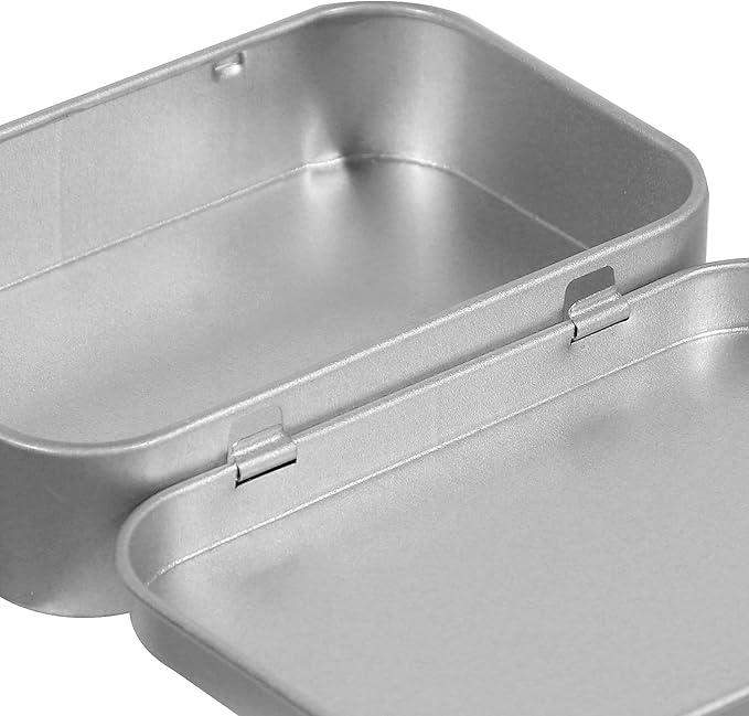 KINJOEK 42 PCS Metal Rectangular Empty Hinged Tins 3.7 x 2.4 x 0.8 Inch Portable Sealed Containers Storage Boxes with Lids for Small items Silver