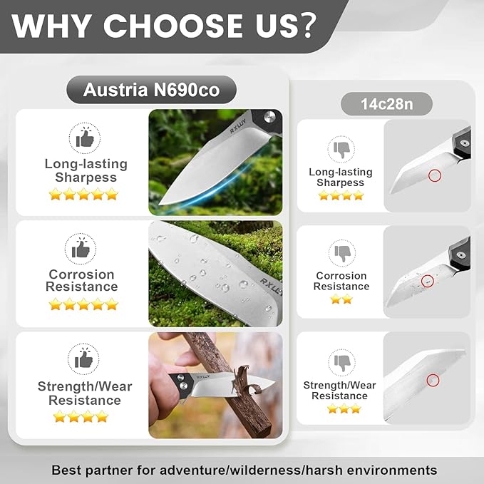 Folding Pocket Knife with Leather Sheath 3.47 N690Co Premium Steel Blade G10 Handle Knives EDC Small Folding Knife for Men Women Outdoor Survival Camping Hiking Knife (Black)
