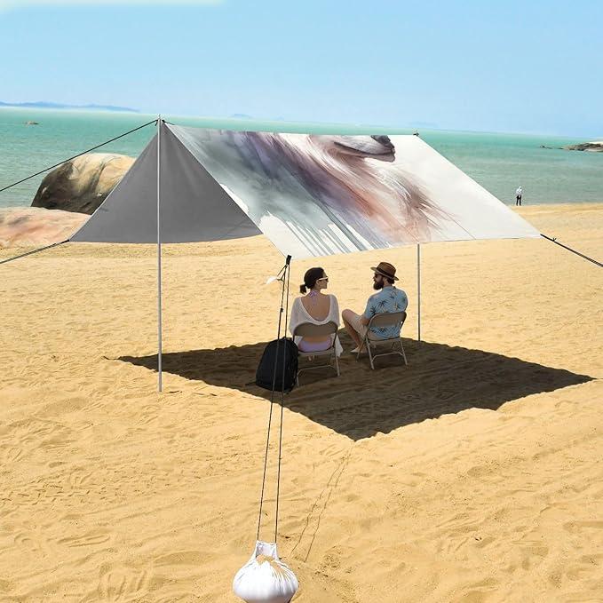 ALAZA Wolf Animal Beach Tent Sun Shelter UPF50+ Protection Beach Shade Canopy w/ 4 Sandbags for Outdoor Camping Fishing Backyard Fun Picnic 10x9 ft