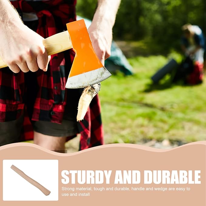 Angoily Camping 1 Set Handle Replacement Wooden Handle Woodworking Hatchet with Wedges Hammer Grip Hatchet Accessory 50cm Camping
