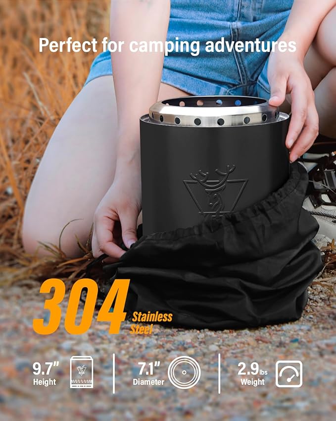 YEFU Tabletop Fire Pit 9.7 x 7.1 in Flame Intensity Control Camping Stove for Outdoor &amp Patio Fueled by Pellets or Wood Safe Burning Table Top Firepit with Travel Bag &amp 2 Mini Sticks Blac