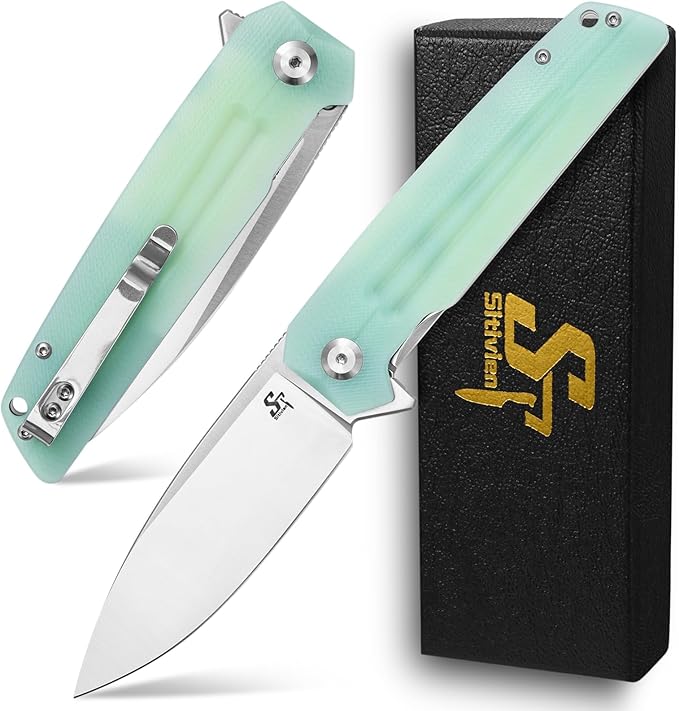 Sitivien ST152 Folding KnifeK110(D2) Steel Blade with G10 Handle EDC Tool Knife for Outdoor CampingHikingFishing(Jade)