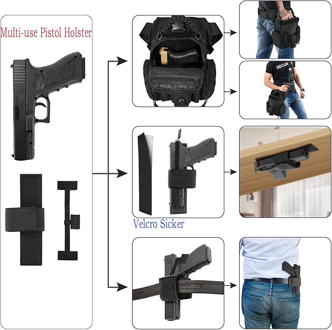 Military Tactical Drop Thigh Pouch Bag Cross Over Leg Concealed Carry Leg Convertible Shoulder Bag with Double Removable Pistol Holster