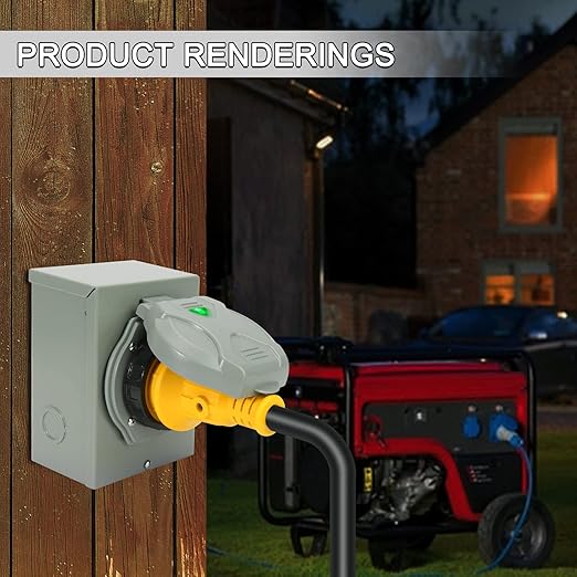 30 Amp Generator Power Inlet Box with Pre-Drilled Knockouts NEMA L14-30P Generator Plug 125/250V 7500W 30A Power Inlet Box Generator Transfer Switch for Outdoor Use ETL Listed
