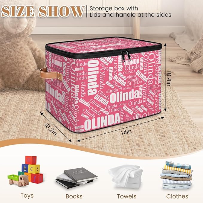 Closet-Storage-Bins with Lids Handle Customized Peach Baby-Keepsake-Box Cube Collapsibl Stackable Storage Bin for Kids-Boys-Girls-Toys