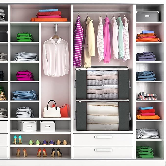 Large Storage Bags 8 Pack Clothes Storage Bins Foldable Closet Organizers Storage Containers with Durable Handles Thick Fabric for Blanket Comforter Clothing Bedding 90 L (Gray)