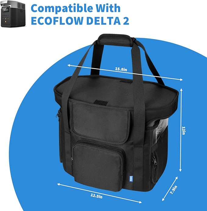 Xxerciz Travel Bag Compatible with ECOFLOW DELTA 2 Portable Power Station Heavy Duty Power Storage Case with Shoulder Strap Handle Generator Cover with Side Zippers Carrying Bag for Camping RV