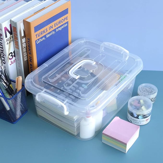 Sandmovie 8 Quart Clear Plastic Storage Boxes with Lids and Handles 2 Packs