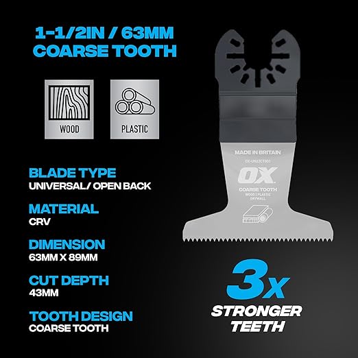 OX Premium Oscillating Tool Blades 4 Pack – Multitool Blades Kit for Wood Plastic Drywall - Two Coarse One Fine One Bi-Metal Blades – Universal Fit Oscillating Saw Blades Fit Most Oscillating Saws