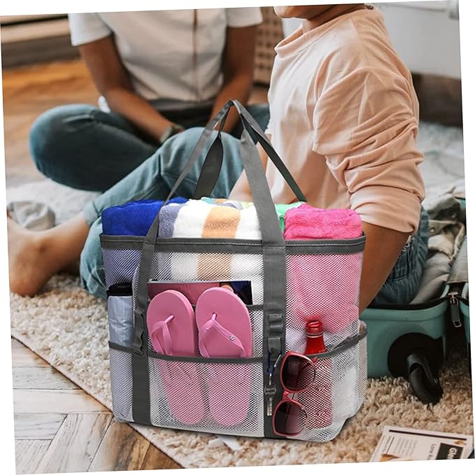 DOITOOL 2pcs Tote Handle Mesh Toy Use Bag Beach Organizer for Organizers Shower Basket Outdoor with Whitex5pcs 59x36cmx5pcs