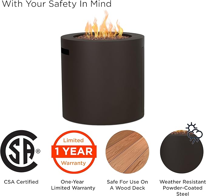 Real Flame Aegean 24 Round Propane Gas Fire Pit Table with Hidden Tank 50000 BTU Powder-Coated Steel Push-Button Ignition Lava Rock Storage Cover Stainless Steel Burner with Lid - Dark Bronze
