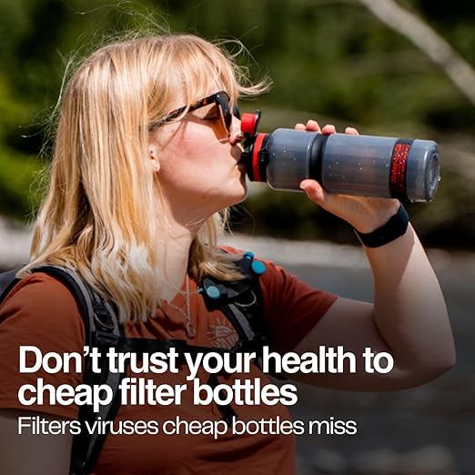 Water-to-Go Water Filter Bottle for International Travel - 24oz/75cl Filtered Water Bottle for Portable Purification - Eco-Friendly Bioplastic New Leak-Proof Lid Filters Viruses Most Bottles Miss