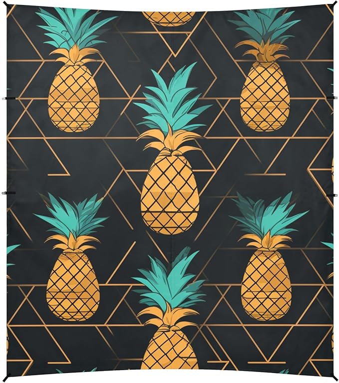 ALAZA Pineapples Geometric on Black Beach Tent Sun Shelter Portable Canopy Sunshade for Outdoor Camping Picnics Backyard Fun 10x9 ft