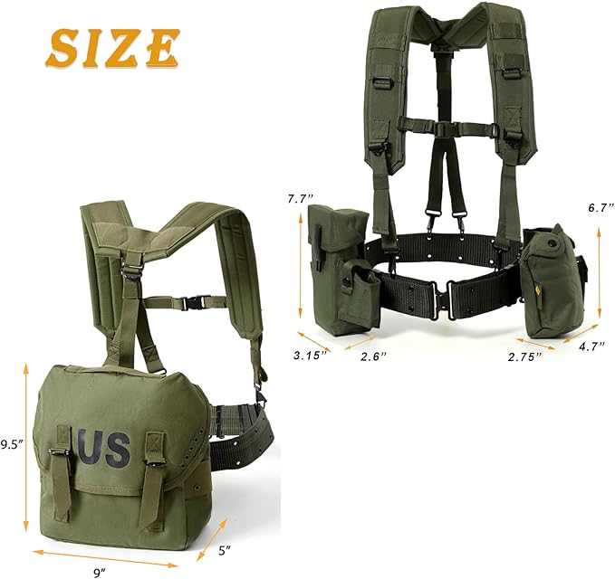 MT Military ALICE Yoke Shoulder Strap with Belt Utility Army Butt Pack and Canteen &amp Magazine Pouch set for Outdoor Backpack Olive Drab
