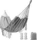 Double Boho Macrame Hammock with Elegant Tassels for Patio Yard Beach Wedding Decor Outdoor and Indoor Up to 450lbs Include Tie Ropes and Drawstring Bag