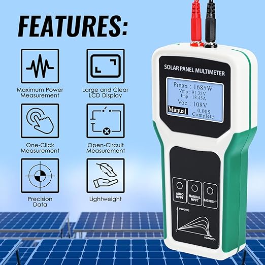 1800W Solar Panel Tester MPPT Multimeter LCD Watt Meter Portable PV Panel Troubleshooting Tool w/Multiple Safety Protections for Testing Solar PV Panel Open Circuit Voltage &amp Troubleshooting