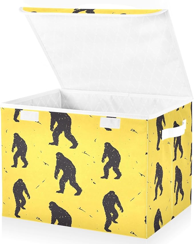 Sasquatch Silhouettes Yellow Storage Cube Bins Basket with Lid Collapsible Flip-top Fabric with Handle for Home Bedroom Closet Office 16.5×12.6×11.8 in