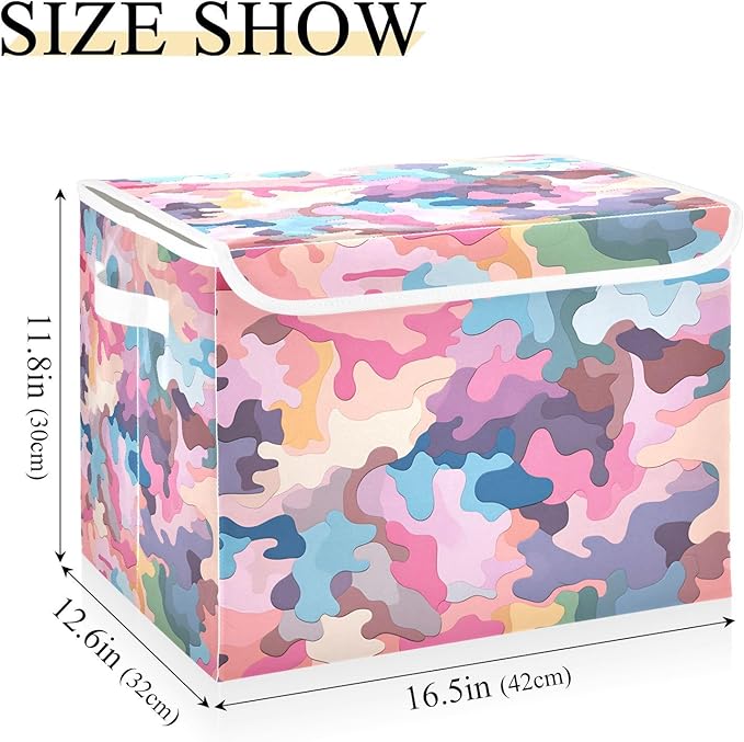 Vivid Camo Storage Cube with Lid Collapsible Fabric Storage Bins Basket with Handle for Home Bedroom Closet Office 16.5×12.6×11.8 in