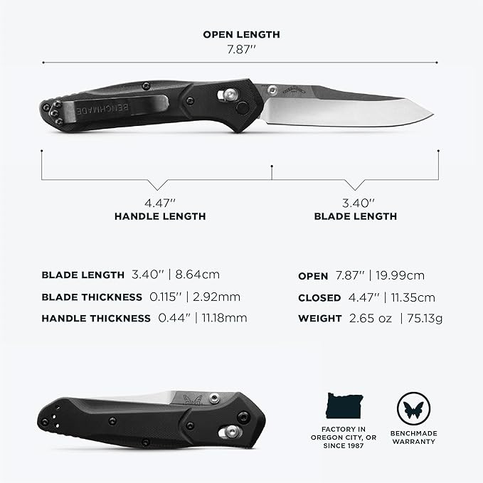 Benchmade - Osborne Every Day Outdoor Folding Knife Reverse Tanto Blade with Black G10 Handle (940-2)