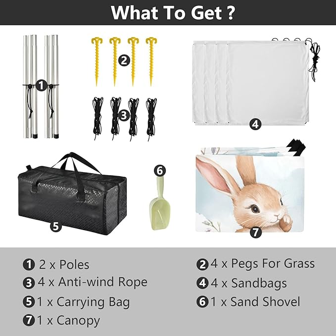 ALAZA Cute Bunnies Flying Baskets Hot Air Balloons Easter Eggs Beach Tent Sun Shelter Portable Canopy Sunshade for Outdoor Camping Picnics Backyard Fun 10x9 ft