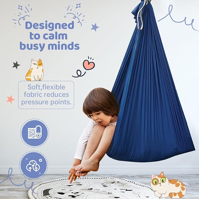 Aokitec Therapy Swing for Kids with Special Needs (Hardware Included) Snuggle Swing Cuddle Indoor Outdoor Adjustable Hammock for Children with ADHD Asperger Sensory Integration (Midnight Blue)