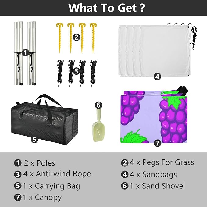 xigua Grape Beach Tent Sun Shelter with Carrying Bag - Silver Coated Oxford Fabric Beach Canopy for Beach Camping Fishing - Includes Windproof Ropes Sandbags &amp Stakes