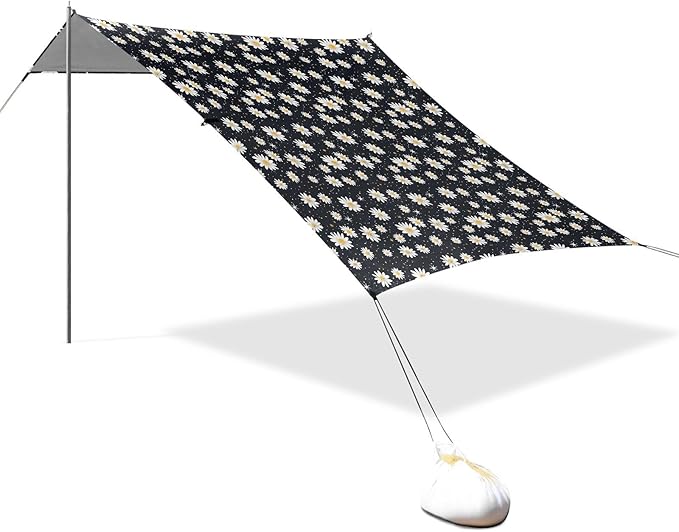 ALAZA Daisy Polka Dots Beach Tent Sun Shelter UPF50+ Protection Beach Shade Canopy w/ 4 Sandbags for Outdoor Camping Fishing Backyard Fun Picnic 10x9 ft