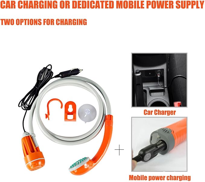 Orange gray with power supplyPortable Camping Shower Outdoor Shower KitRv Camping Must HavesCamping Essentials for CamperSuitable for Outdoor Travel Bathroom Shower Shower after Swimming