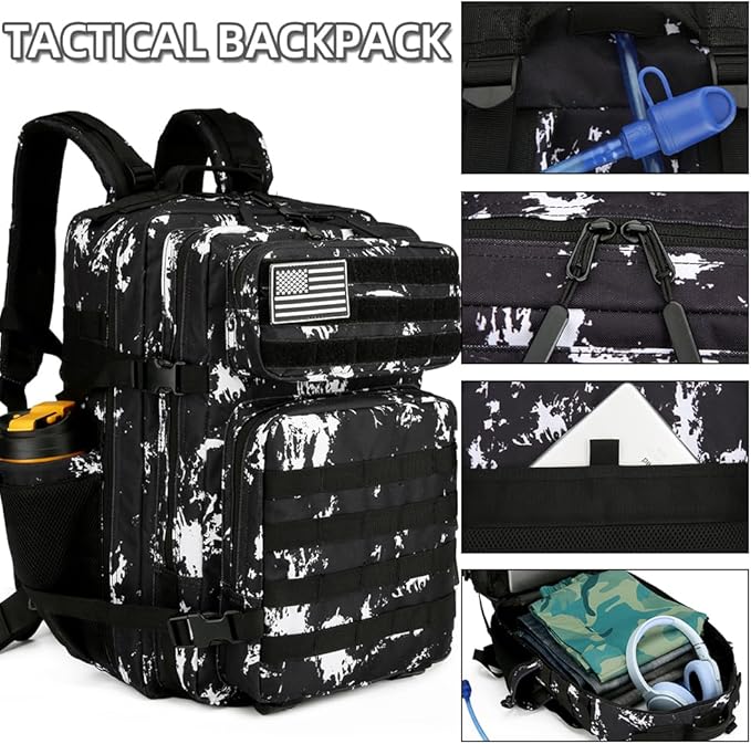 45L Military Tactical Backpacks 3 Days Assault Pack Bag Fitness Rucksack 3 Day Bug Out Bag Hiking Treeking Molle Daypack (Black Lightning)