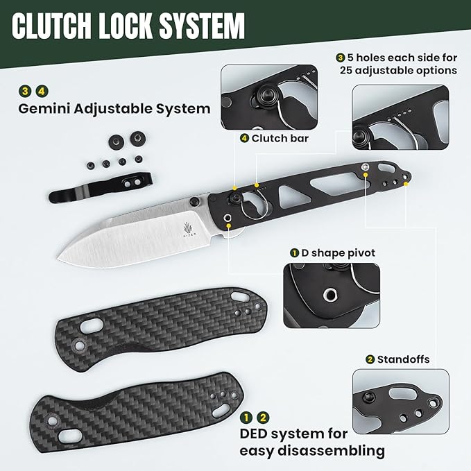 Kizer Drop Bear EDC Pocket Knife 2.97” Nitro-V Steel Blade G10 Carbon Fiber Handle Folding Knife with Thumb Stud Opener Lightweight Clutch Lock Camping Hunting Knife for Men Women Gift V3619A3