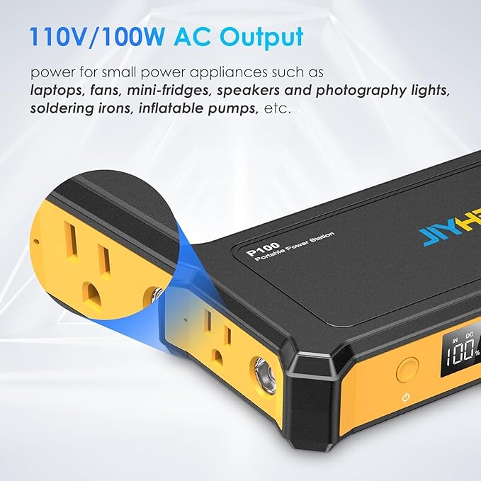 JIYHF Portable Power Station 99.9Wh Backup Power with 65W USB-C PD 100W AC Outlet 12V DC Output LED Light for Camping Home Backup Emergency RV