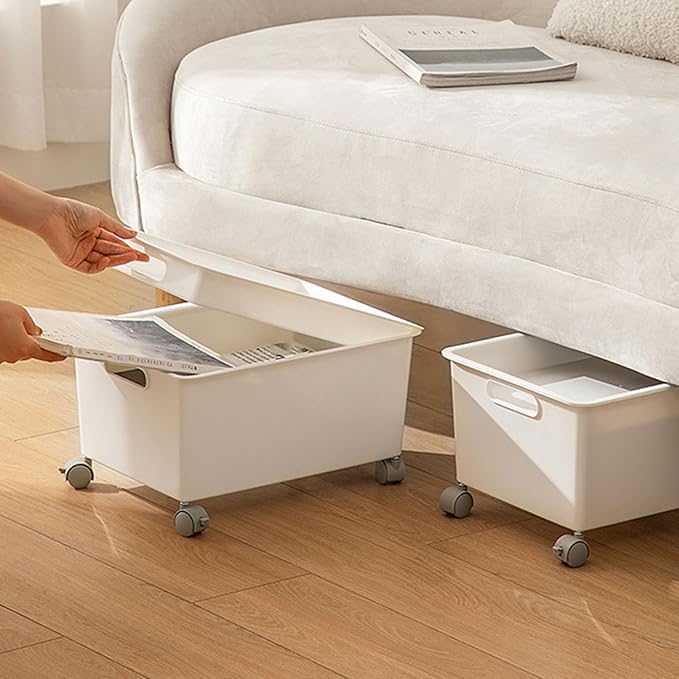 Premium PP Sturdy Portable Large Capacity Storage Basket Roller Box for Books Clothes Shoes Organizer Boxes (White)