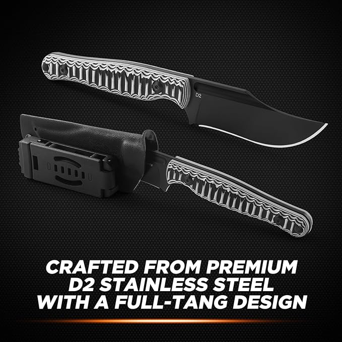 D2 EDC Fixed Blade Knife LW-Y 8 Tactical Knife with Sheath 3.5 Clip Point Black Blade G10 Handle Camping Hunting Survival and Outdoor Use