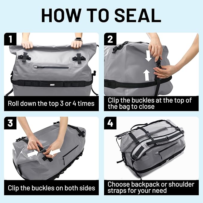 MIER Waterproof Duffel Bag Motorcycle Dry Bag Backpack Large Roll-Top Heavy Duty Dry Duffle Bags for Kayaking Camping Boating Gym Beach Cruise Ship 60L/80L