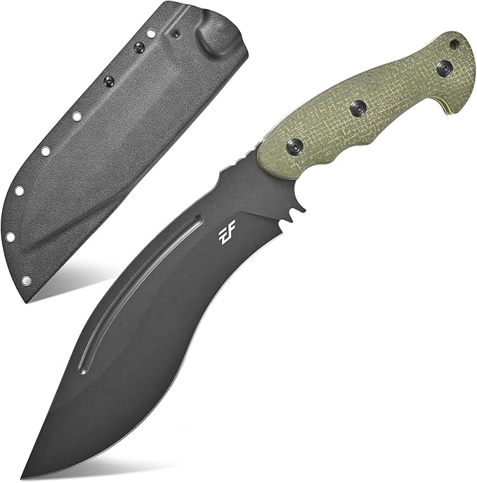 Eafengrow EF159 Fixed Blade Knife AUS-10 Steel Dog Leg shape Blade Micarta Handle Full Tang EDC Tool Straight Knifes for Jungle Camping Hunting Collection(Green)