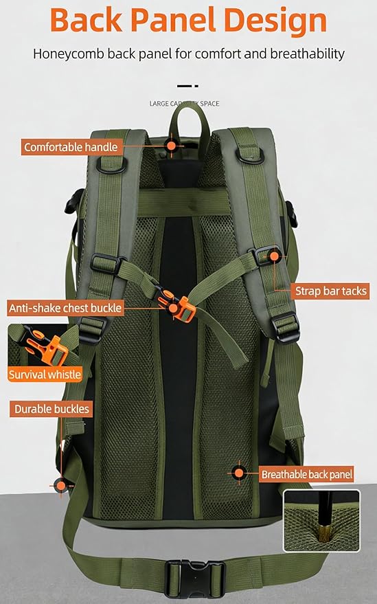 LINGYUE 45L Hiking Backpack Bagpack Waterpoof Outdoor Travel Daypack With 14 Laptop Compartment For Camping Trekking Climbing(Black)