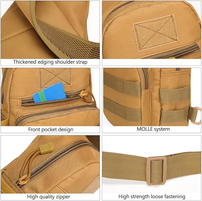 Outdoor Tactical Bag Backpack Military Sport Bag Pack Sling Shoulder Backpack Water bottle hanging bag (Desert Digital)