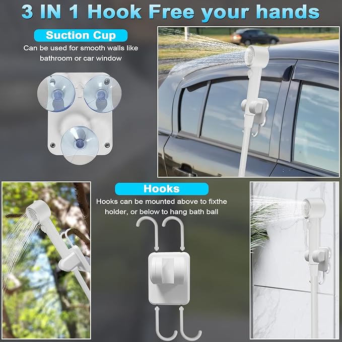 JITUIHOM Portable Camping Shower with 8000mAh Rechargeable Pump - 3X Stronger Water Flow 5 Pressure Levels &amp 4 Modes Outdoor with LED Display for Hiking &amp Travel(White)