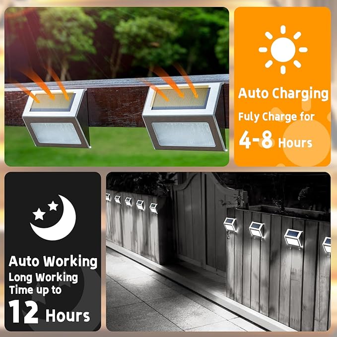 12 Pack Solar Step Lights for Outside Solar Stair Lights Waterproof IP 65 Led Outdoor Deck LightsCool White Lights