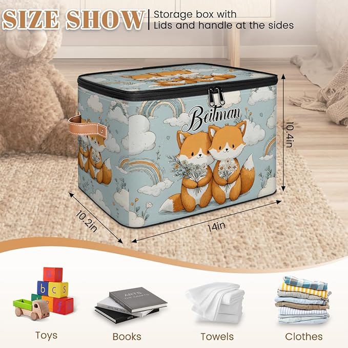 Storage-Bins with Lids Handle Customized Stackable-Storage-Bin for Kids-Boys-Girls-Toys Cube Collapsibl Basket Fox Floral