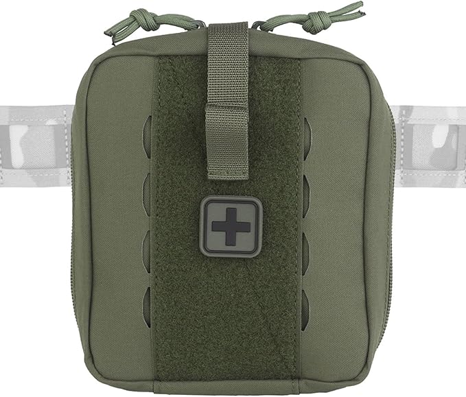 Tactical Camo IFAK Pouch MOLLE Medical Organizer with Elastic Storage Board Front Tool Slots and Rear Shear Pocket Attaches to Vest Belt or Backpack