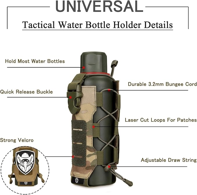 Tactical Water Bottle Pouch for Backpack MOLLE Water Bottle Holder Hydration Carrier Adjustable Molle Accessories for Travel Fishing Hunting Hiking Outdoor Activities