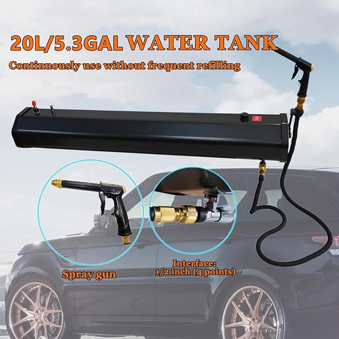 Pressurized Water Tank for Camping Roof Rack Mounted Off-Road Shower with High-Pressure Spray Gun Portable Water Storage
