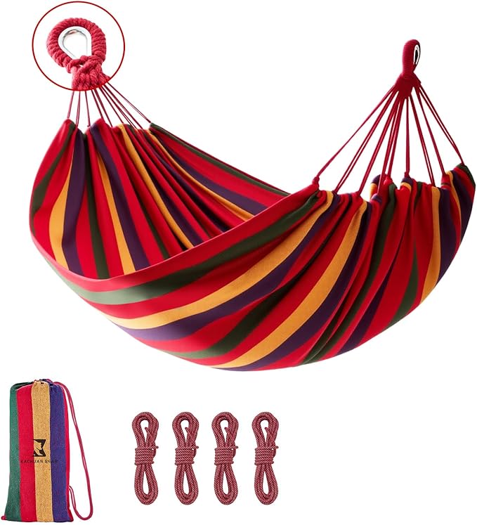 Rainbow Hammock Cotton Hammocks Comfortable Fabric Hammock with Tree Straps for Travel Patio Garden Hanging Sturdy Hammocks Up to 660lbs Indoor/Outdoor Portable Hamacas with Travel Bag（Rainbow）
