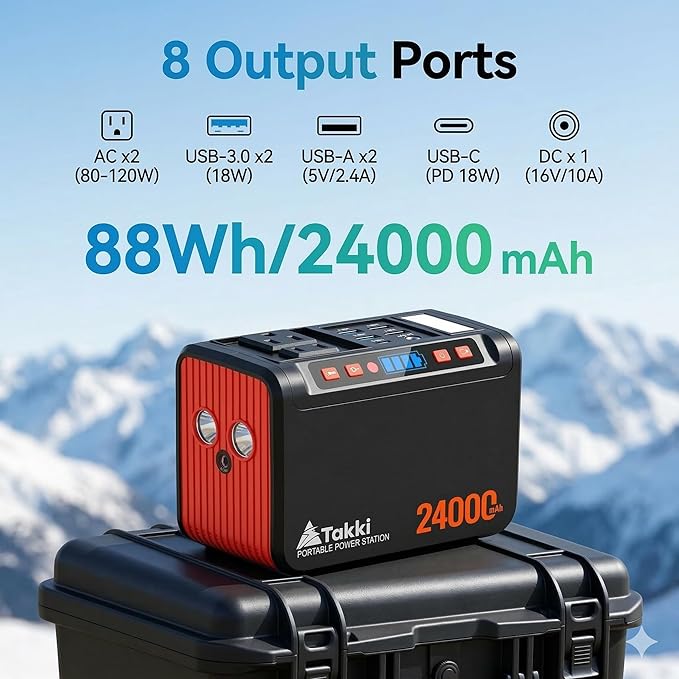 Takki 88.8Wh Portable Power Station Lithium Battery Small Generator Power Bank with 110V AC Outlet Battery Backup for Camping Home Use Emergency(Solar Panel Optional)