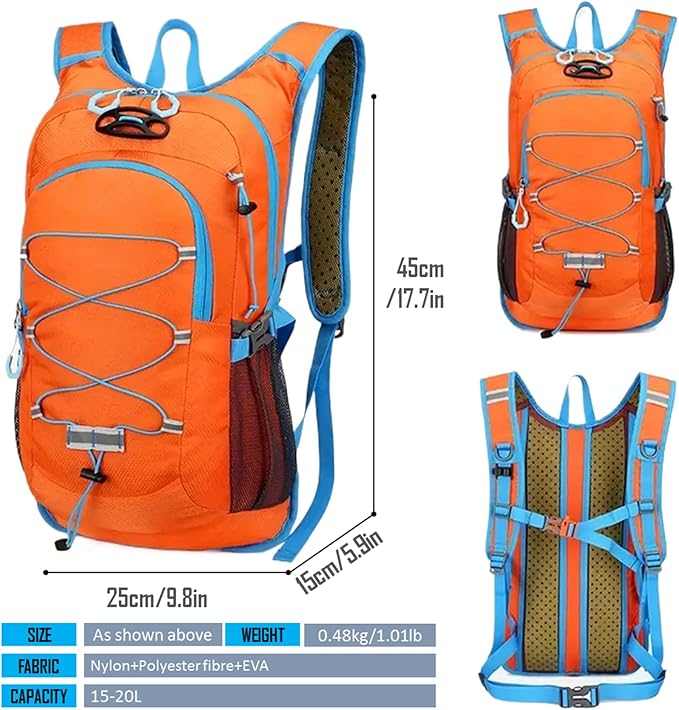 Lightweight Cycling Hydration BackpackLarge Capacity Pack for TravelHikingClimbingSkiingRunning Daypack for Men Women (Orange)