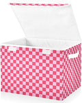Light Pink Checkerboard Storage Baskets Lidded Bin Foldable Storage Boxes Cubes Lids with 2 Handles for Organizing Closet Home Office