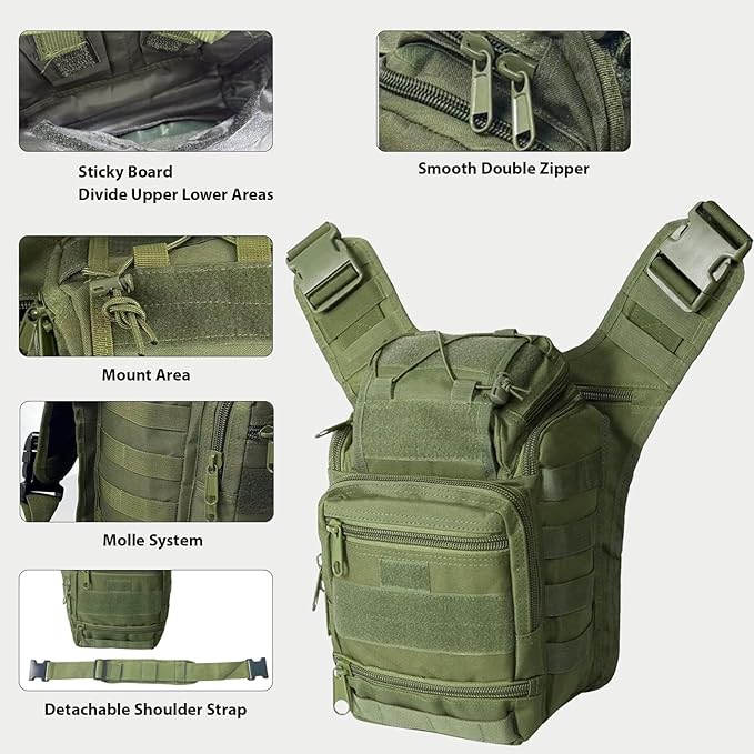 Tactical Backpack for MenMilitary Sport Bag Pack Sling Shoulder Backpack Tactical Crossbody Bag EDC Molle Assault Range Bag Chest Pack for Hiking Camping Outdoor - Green