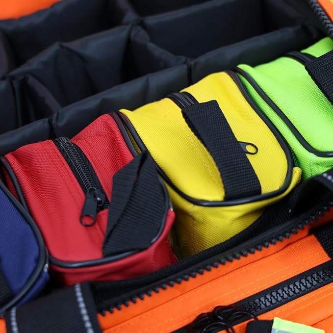 Lightning X Personalized EMT Trauma Bag – Large ALS Medical Bag with 6 Color-Coded Pouches MOLLE Panel Waterproof Bottom Reflective EMS Gear Custom Embroidered Name or Logo | LXMB35