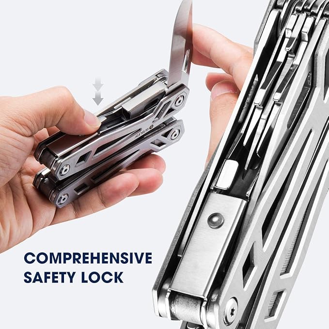 BIBURY Multitool with Pocket Knife 21-in-1 Stainless Steel Pliers with Screwdriver Safety Locking Multi tools with EDC Knife for Survival Camping Fishing Repair Birthday Gifts for Men Women